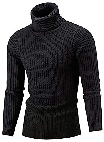 AIDEAONE Mens Turtleneck Sweater Casual Ribbed Slim Fit Knitted Jumper High Roll Neck Basic Turtleneck Pullover Black