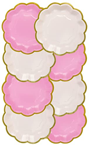 Talking Tables Paquete de 12 platos de papel rosa de 18 cm con ribete de lámina dorada, ideales para cumpleaños o fiesta de té de la tarde, platos rosados