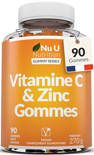 Nu U Nutrition - Vitamin C and Zinc Gummies - 90 Vegan Gummies - 120mg Vitamin C & 12mg Zinc per Serving - Natural Orange Flavour - Made in the UK