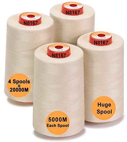 New brothread - 28 Optionen - 4 Große Konen 5000M Allzweck Polyester Nähgarn 40S/2 (Tex27) zum Nähen, Quilten, Patchwork, Serger und Overlock - Cream