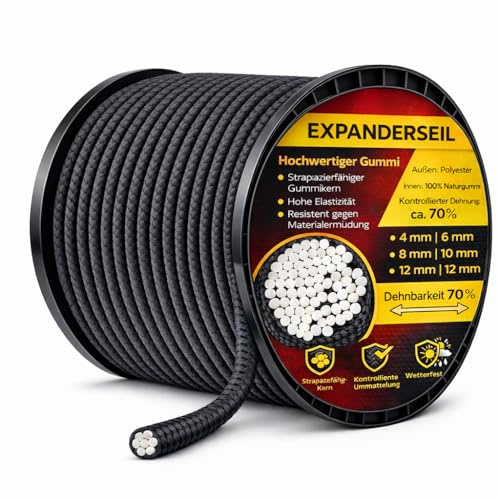 Roban Fashion Schwarz Expanderseil 8mm 30meter Spanngummi Planenseil Gummiseil Gummischnur Gummileine Spannseil Seil Plane (8mm,30m)