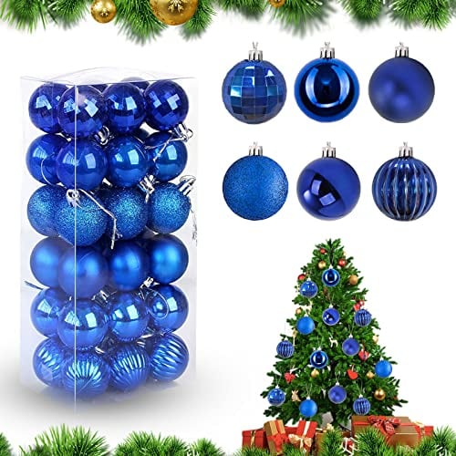 Feliciay - Set di 36 palline assortite, infrangibili, decorazioni per albero di Natale, da appendere, decorative stagionali, feste di nozze (blu reale, 4 cm)
