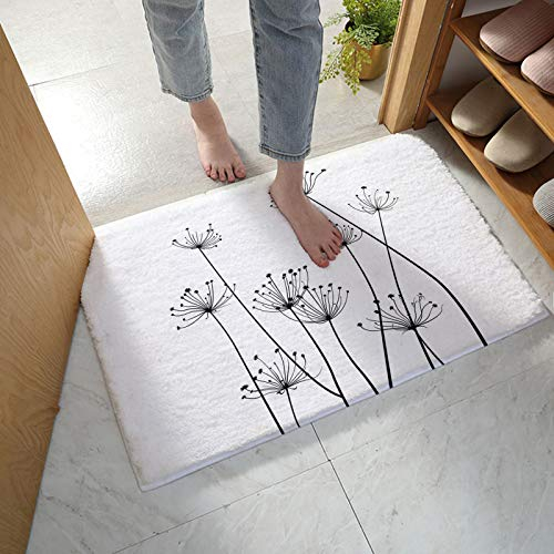 Prime Leader Badteppich Shaggy Badvorleger Schönheit Pusteblume Pflanze Muster Schwarz und Weiß Fußmatte, Dusche und Kinderzimmer, 45.7 x 76.2 cm