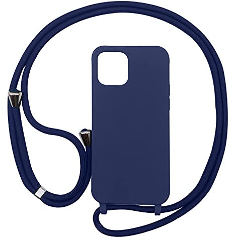 PuYu Zhe Compatible for iPhone 12 Mini Case,Silicone Crossbody Cover TPU Shell Adjustable Cord Lanyard Slim Stylish Shockproof Case-Dark Blue