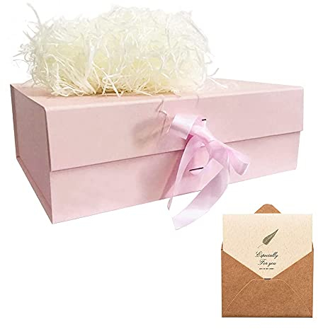 Rosa Geschenkbox 33x26x11cm, Geschenkkarton mit Magnetisch Deckel und Schleife für Hochzeiten, Weihnachten, Geburtstage, Jubiläen Geschenkverpackung Box