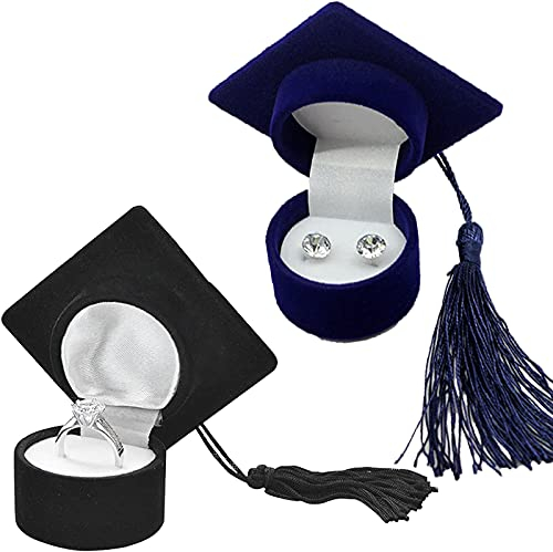 Bachelor Cap Geschenkbox Ring Halter Geformte Ring Box Ringetui Gift Box Ring Holder Ring Schachtel Abschluss Schmuck Box Ehering Box Velvet Ring Box Display Ohrring Geschenk Storage,schwarz&blau