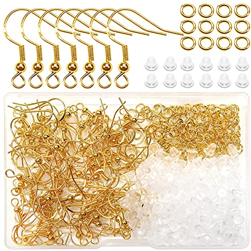 TOAOB 400 Stück Ohrringe Selber Machen Set Metall Ohrhaken Ohrring Verschlüsse und Biegeringe Gold Schmuck Basteln Zubehör für DIY Ohrhänger Schmuckherstellung