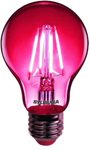 SYLVANIA Retro LED Lampe Helios Chroma A60, LED Lichterketten, E27 Sockel, 4 Watt / 80 Lumen, 10.000h Lebensdauer, Klarer Kolben, Birnen Form, 106mm Höhe, 60mm Durchmesser, 1 Stück, Lichtfarbe Rot