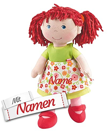 HABA Stoffpuppe Liese mit Namen Bestickt, Erste Baby Puppe zum kuscheln, Weiche Mädchen Kuschelpuppe, Kinder Geschenk-Idee Babypuppe als Taufgeschenk