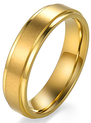 Mabohity Ring Breit Gold 6mm Massiv, Titan Ringe, Elegant Bandring für Damen/Herren, Größe 62