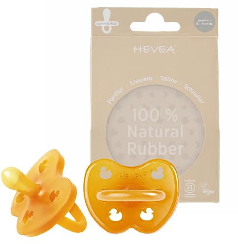 HEVEA Naturkautschuk Schnuller SYMMETRISCH, Neugeborene 0+ Monate - Hygienisches Einteiliges Design für Neugeborene bis Kleinkinder, BPA-frei, Weich & Langlebig - Zweierpack (Natürlich)