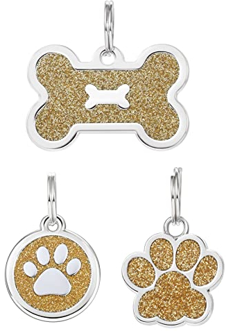 3 PCS Hundemarke mit Gravur, Avaner Tiermarke Anhänger Marke Glänzend Knochen Pfote Haustier ID Tags mit personalisierte Gravur für Hunde Katzen Haustier (Gold)