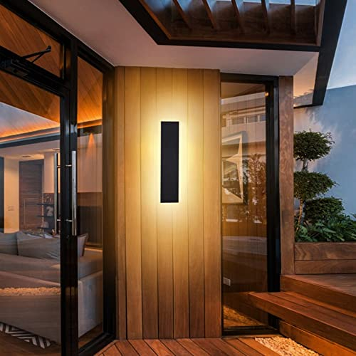 LED Wandleuchte Aussen/Innen Lang Wandlampe Anthrazit, Ip67 Wasserdicht Außenwandleuchten Aluminiumlegierung Schwarz Außenleuchte Terrasse Wandleuchte Für Gärten, Villa , Warmes Licht,30*5cm,7w