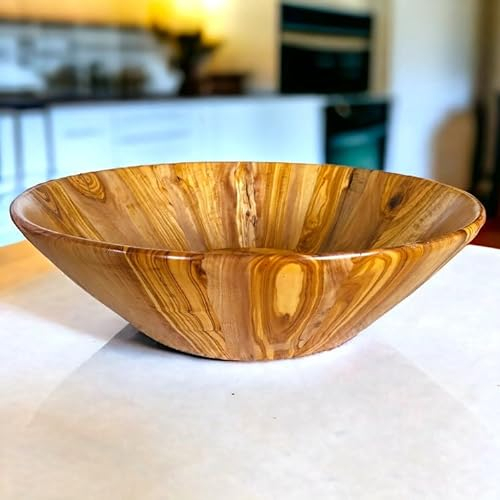 Rustic Natural Salad Bowl | Olive Wood Large Handcrafted End Grain Centre Piece Wooden Salad Bowl Mediterranean Decor Natural Shaped | Ideal for Serving Salads Fruits or Decorative Centerpiece (45cm)