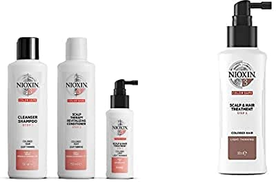 NIOXIN System 3 Starter-Set + extra Scalp-Treatment – Shampoo, Haarspülung und Kopfhaut Serum für coloriertes, dezent dünner werdendes Haar – gegen Haarausfall durch Haarbruch