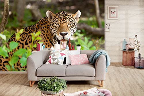 Vlies Fototapete JAGUAR IN WILDNIS 375 x 250 cm (inkl. Kleister) - Vlies Tapete, Wandtapete, Wandbilder - Tapete für Wohnzimmer Schlafzimmer, Büro, Küche - Montagefertig