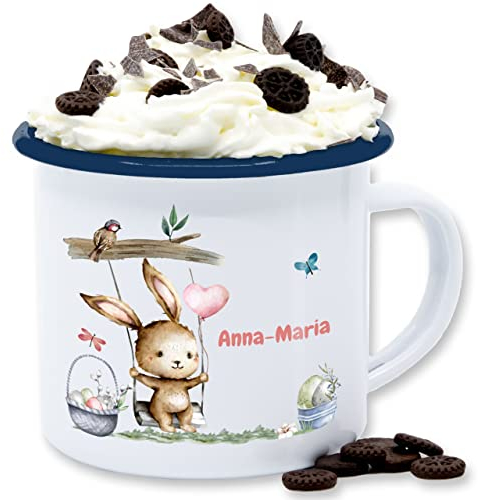 Emaille Tasse Blechtasse - Ostergeschenke - Hase Süß Kinder - 300 ml - Weiß Blau - ostegeschenk hasenmotiv tassen hasen scribble oster kaninchen osterhasen osterhase osterngeschenke und name