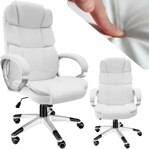 TecTake® Chaise de Bureau Chaise Gaming Fauteuil de Bureau Fauteuil pivotant Design, Siege Ergonomique, Fauteuil avec Accoudoirs, Appui-tête rembourré, Roulette Teletravail - Blanc