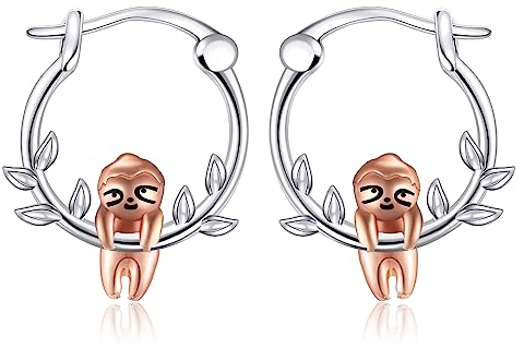 ONEFINITY Sloth Hoop Ohrringe 925 Sterling Silber Sloth Geschenke für Mädchen Sloth Schmuck