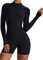 FEOYA Damen Sport Bodysuit mit Halbkragen Langarm Turnanzug mit Bein Gymnastik Training Stretchy Einteiler Hersteller M/DE Größe XS-Schwarz