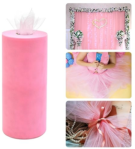 QINERSAW 30cm x 91,5m Tüllstoff Rolle Rosa Tüll Hochzeit Tüllband Tisch Deko Polyester Tüll Rolle Dekostoff Tüll Dekoband Tüll Tischband für DIY Tutu Rock Handwerk Bogen Party Deko Crafts Geschenk