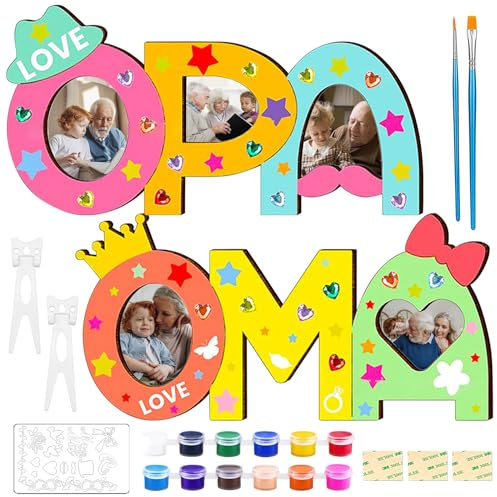 2 Stück Holzbuchstaben Oma und Opa Bastelset, Weihnachten Bastelset, Opa Oma Weihnachten Geschenk, Weihnachtsbasteln zum Bemalen, Weihnachtsdeko Basteln, Weihnachtsgeschenke Fotorahmen für Großeltern