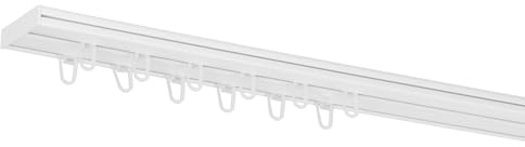 RENA Vorhangschiene 2-läufig Gardinenschiene aus Kunststoff Vorhang-Deckenschiene mit Überklipshaken Gardinenleiste Gardinenstange Gardinen Vorhänge für Deckenmontage Weiß 220cm