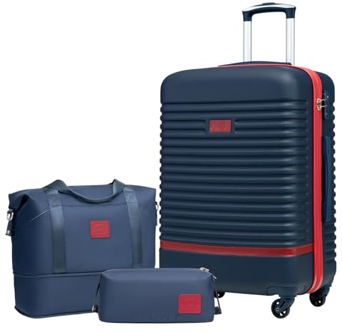 COOLIFE Koffer Trolley Koffer Reisekoffer von ABS Hartschalen Trolley 4 Rollen TSA-Schloss Der Koffer Enthält 1 Reisetasche und 1 Kulturbeutel