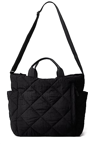Puffer Tote Bag Damen Gesteppte Crossbody Handtasche Gitter Gepolstert Puffy Geldbörse, Schwarz, Medium, Hobo