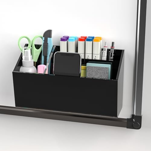 Magnetischer Stiftehalter für Whiteboard, Kühlschrank und Schließfach, Acryl-Halter mit 3 Fächern, 21cmx12cmx6cm,selbstklebend, ideal für Whiteboard Marker, Schulbedarf, Zuhause, Schule und Büro
