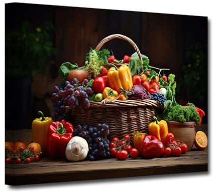 CXHOSTENT Küchen Leinwand Kunstdrucke Obstbilder verschiedene frische Früchte und Gemüse Wanddrucke für Küche Restaurant Esszimmer Dekoration (C, 40.00 x 60.00 cms)