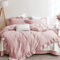 Sedefen Feuille de Lotus Housse de Couette 220x240cm + 2 taies d'oreiller 65x65cm Ado Fille Adulte Rose Volants Romantique Parure de Lit 2 Personnes Avez Fermeture Éclair