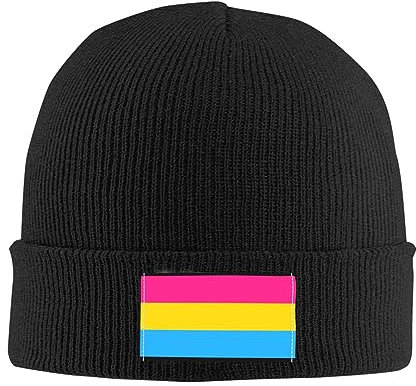 501 Beanie Mütze Pansexuelle Pride-Flagge LGBTQ Schwarz Strickmütze Bequeme Beanie Hat Unisex Cuffed Hats Für Radfahren Laufen Fischen