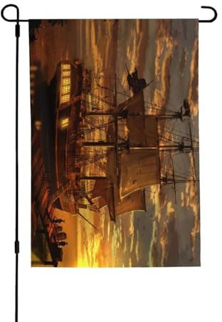 LAMAME Fantasy Piratenschiff bedruckte Gartenflagge Terrasse dekorative Flagge doppelseitige Gartenflagge