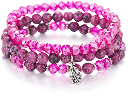 FULU AUTUMN Perlenarmband Stretch Damen Armband Mehrschichtiges Boho Modeschmuck für Mama Oma und Frau Geburtstagsgeschenk(Hot pink)