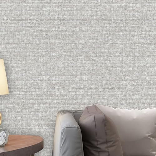 Camiraft 0.53 * 9.5M Modern Minimalist Non-Woven Wallpaper in Coarse Linen Look Wallpaper Grey Plain Fabric Look Textile Modern Linen Structure for Livingroom Bedroom,1 Roll