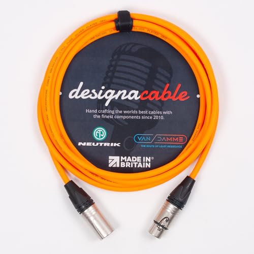designacable.com 2m - Orange Balanced XLR to XLR Cables - Handmade in the UK using Van Damme XKE Microphone Cable & Neutrik Female NC3FXX & Male NC3MXX XLRs.