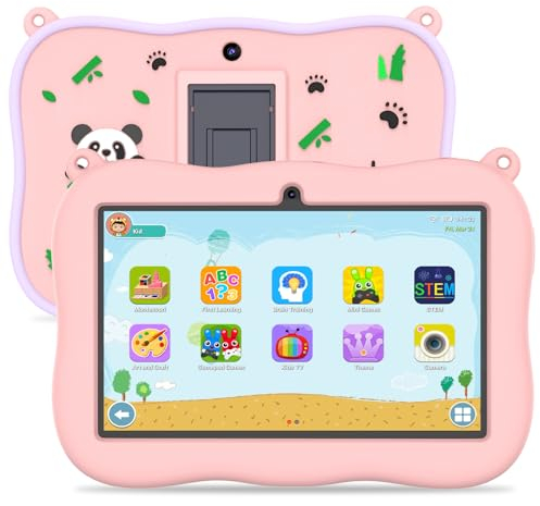 PRITOM 7-Zoll-Kinder-Tablets, Kleinkind-Tablet für Kinder mit WiFi, 32GB ROM, 2GB RAM, Bluetooth, Kindersicherung, vorinstallierte APPs, Spiele, Lernen, pädagogische Kinder-Tablet mit Fall, rosa