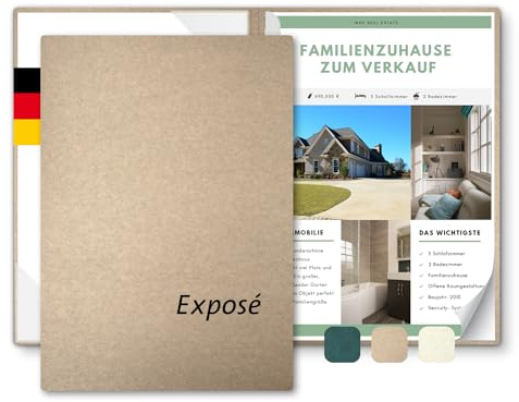 Exposémappe A4 Recyclingkarton - ECO-plus - mit Prägung Exposé - für Ihre hochwertige Objekt-Präsentation aus nachhaltiger Pappe – Exposé-Mappe für Immobilien-Makler (Kraftkarton, 8 Stück)
