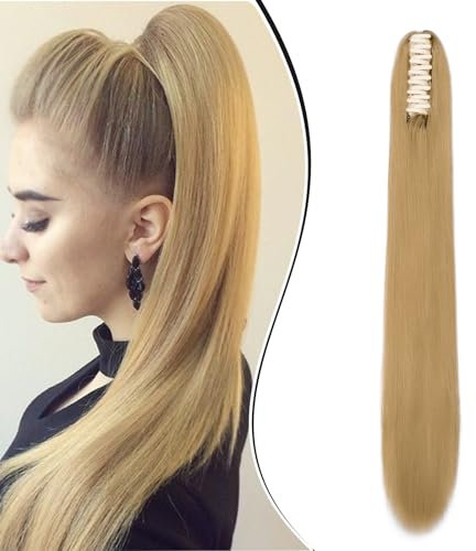 Dcbaboo Pferdeschwanz Haarteil Zopf Extension mit Klammer Glatt Lang Ponytail Extensions Haarverlängerung Clip Synthetik Gerade Pferdeschwanz Haarextension Zopf, 55cm Dunkelblond