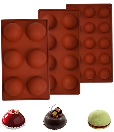 3 Pièces Moule Demi Sphere Silicone, Moules à Chocolat Demi-Boule Moule Silicone Patisserie Demi Sphere, Petit Moule Semi Sphérique Pour Gâteaux Boule De Chocolat Mousse Gâteaux, 6 8 15 Cavités