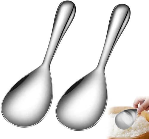 2 Stück Edelstahl Reislöffel,Antihaft Rice Löffel,Servierlöffel Risottolöffel,Reis Kocher Kochlöffel,Hitzebeständiger Servierlöffel