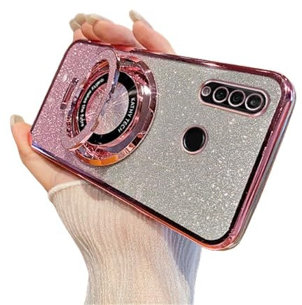 SIYOPINPFY Hülle für Huawei Y7 2019 Hülle mit Ständer Ring Halter Glitter Funkelnder Diamant Schutzhülle Silikon Dünn Leicht Flexibel Stoßfest Kameraschutz Handyhülle für Huawei Y7 2019, DS Rosa