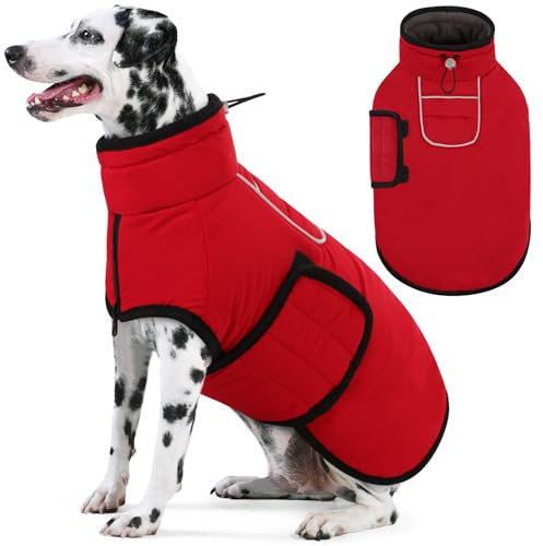 AOFITEE Großer Hundemantel, Warme Hundewinterjacke mit Eingebautem Geschirr, Reflektierender Hundemantel Schneeanzug für den Winter, Winddichte Hundefleecejacke für Französische Bulldogge