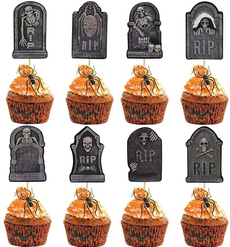 Morofme 24pcs Halloween Cupcake Toppers Grabsteine Cupcake Picks Graveyard Kuchen Topper Grabstein Kuchen Picks Scary Cupcake Dekoration für Halloween Horror Party Supplies