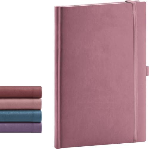 NOTIQUE Notizbuch Liniert, Hardcover Notizbuch, Notizheft, Journal, Tagebuch mit Gummiband und Stifthalter 15x21cm, 192 Seiten (Rosa, Liniert)