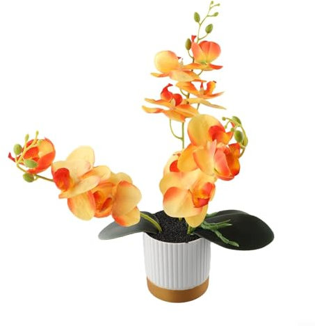 Besttoolifes Orchidea Phalaenopsis artificiale, bonsai, 33 cm, pianta realistica in vaso, con bordo in oro bianco, senza manutenzione, decorazione per casa e ufficio, libreria, mantello, decorazione