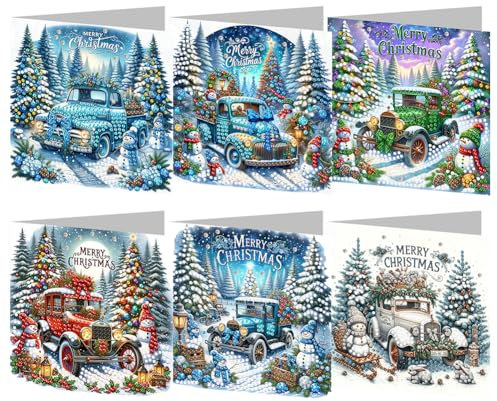 DIY 5D Diamond Painting Grußkarte mit Umschlag, 5D Diamant Malerei Weihnachten Karten Geburtstag Karte Weihnachtskarte Diamant Painting Geschenkkarte Weihnachtsdeko (6Pcs 19)