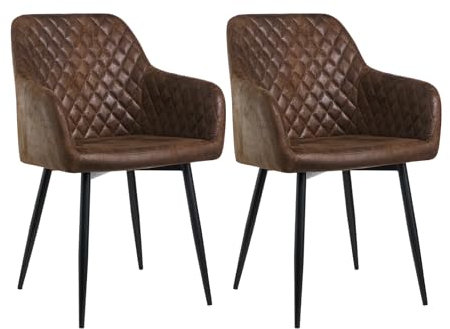 JYMTOM Esszimmerstühle, 2er Set, Sessel, Loungesessel, mit Armlehne, Kunstleder, bis 120 kg belastbar, Metallbeine, für Esszimmer, Küche, Wohnzimmer, Schlafzimmer (2, Braun)