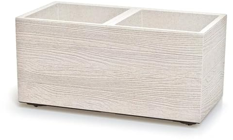B2C Plant Flower Pot Wood Effect Square Planter Inner Pot Garden Patio Home Large Portable Drainage Indoor Outdoor Flowerpot Modern Natural Look (White, Small - Rectangle)